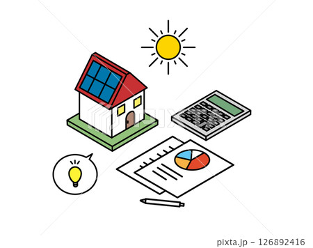 太陽光発電、ソーラーパネルを家に取り付けた家のアイコン 126892416