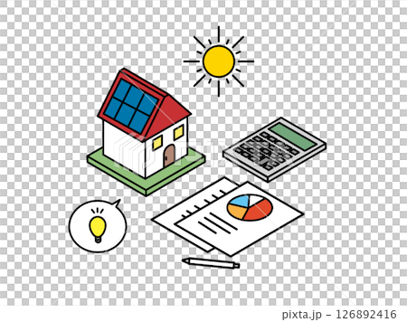 太陽能發電，帶有太陽能電池板的房子的圖標 126892416