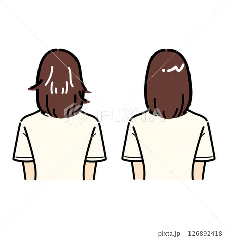 手書き_短髪の後ろ姿_ベクター素材_セット_03 126892418