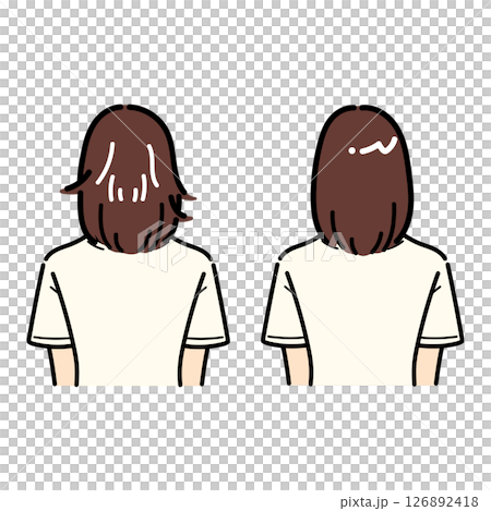 手書き_短髪の後ろ姿_ベクター素材_セット_03 126892418