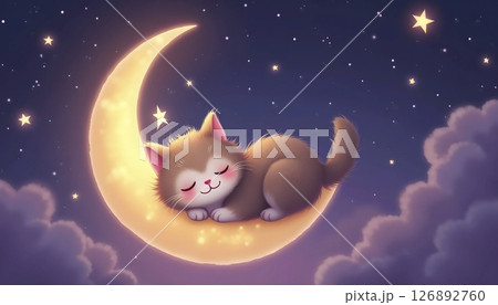 Smiling Kitten Flying with Balons in the Sky 126892760