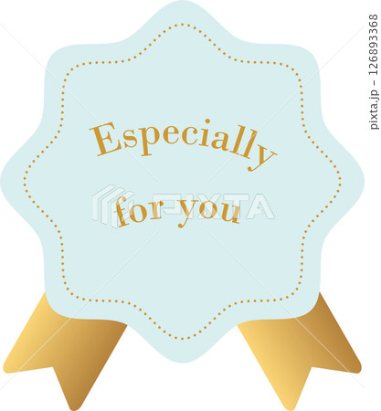 ゴールドのリボンのギフトシール(ブルー) 126893368