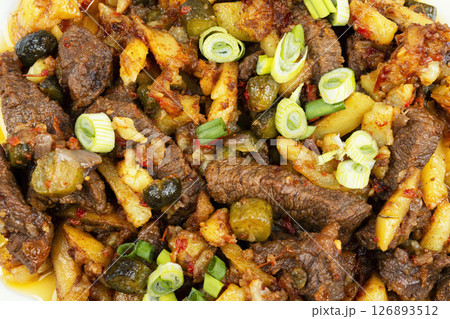 Beef tatarian goulash or azu, food background. Beef tatarian goulash or azu, food background. 126893512