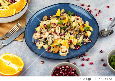 Fresh salad with seafood. 126893528