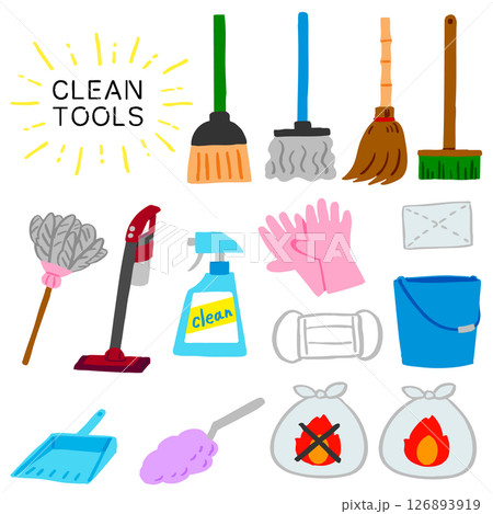 掃除道具のイラストセット 126893919