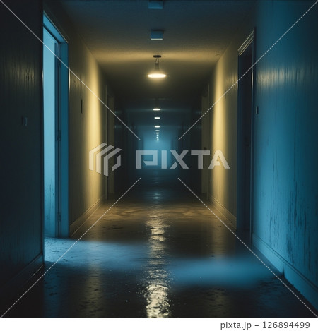 遠くまで続く不気味な廊下 遠くまで続く不気味な廊下 126894499