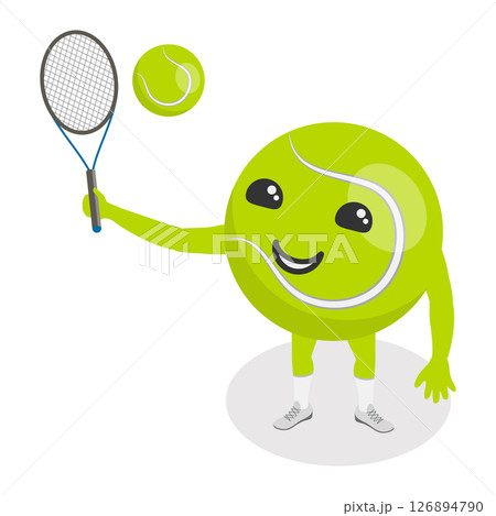 3D Isometric Flat Vector Set of Cartoon Sport Ball Mascot, Funny Cartoon Characters. Item 8 126894790