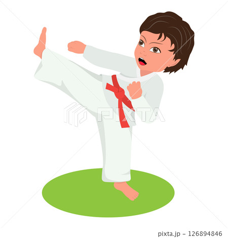 Flat Vector Illustration of Martial Arts Kids, Training Children Wearing Kimono. Item 3 126894846