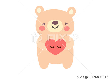 An Adorable and Cute Bear Holding a Heart A Charming Cartoon Illustration for Everyone An Adorable and Cute Bear Holding a Heart A Charming Cartoon Illustration for Everyone 126895313