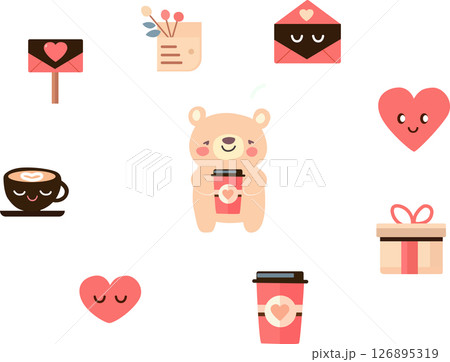 Adorable Valentines Day Illustration Featuring Bear and Heart Elements with Love Adorable Valentines Day Illustration Featuring Bear and Heart Elements with Love 126895319