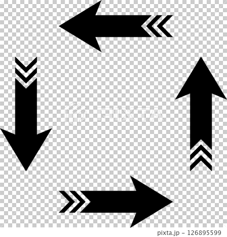 Set of straight arrows with black V-shaped striped tails 126895599
