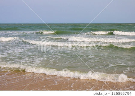 Close up the top wave on sea at Thailand in spring season for seascape background 126895794