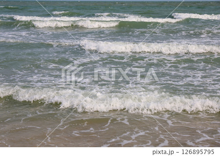 Close up the top wave on sea at Thailand in spring season for seascape background 126895795