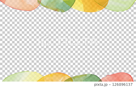 黄色、オレンジ、黄緑、緑のビタミンカラーの明るい水彩の楕円が上下を彩るやさしいフレーム背景 126896137