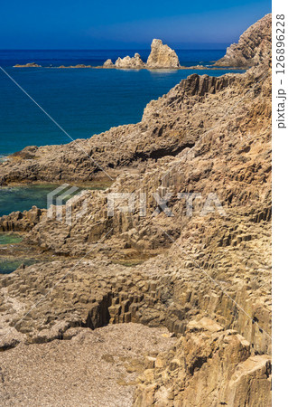 Columnar Jointing Structures Of Punta Baja, Las Sirenas Reef, Cabo de Gata-Nijar Natural Park, Spain Columnar Jointing Structures Of Punta Baja, Las Sirenas Reef, Cabo de Gata-Nijar Natural Park, Spain 126896228