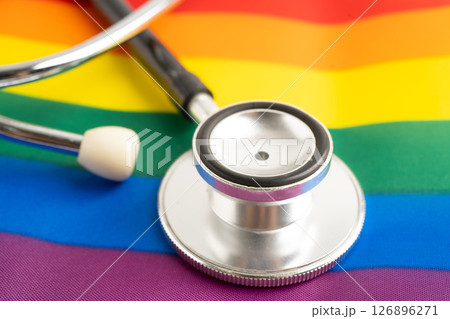 Stethoscope on LGBT rainbow flag, rights and gender equality. 126896271