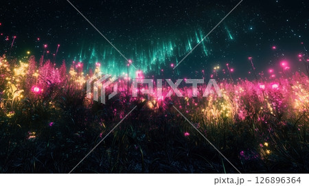 夜空に光る幻想のバイオルミネセンス植物 126896364