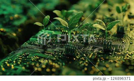 回路基板上に芽吹く植物とバイオ技術 回路基板上に芽吹く植物とバイオ技術 126896371