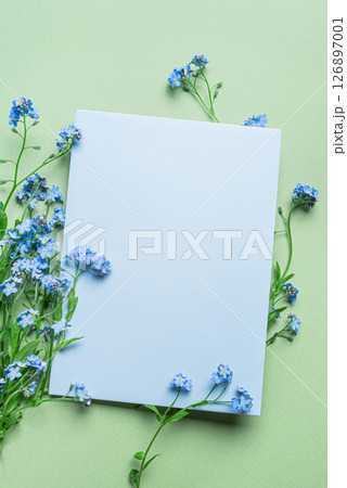 Greeting 5x7 card design with blue forget-me-not flowers 126897001