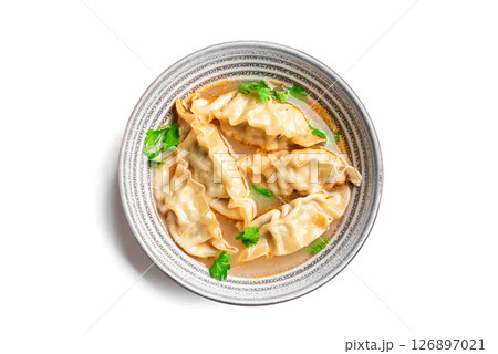 Wonton soup. Asian dumpling soup. 126897021