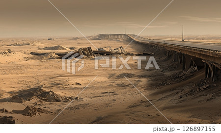 砂漠に埋もれる廃橋と崩壊都市 砂漠に埋もれる廃橋と崩壊都市 126897155