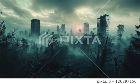 霧の中に佇む崩壊都市の残影 126897156