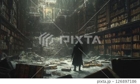 廃墟図書館で過去を探る黒衣の男 廃墟図書館で過去を探る黒衣の男 126897186
