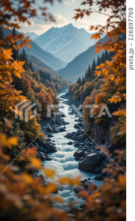 Vibrant Green Leaves Framing Shimmering Blue Water 126897769