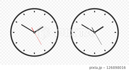 Flat Vector Wall Office Clock Face Set. Clock Dial and Clock Hands Closeup Isolated. Design Template. Simple Minimalistic Wall Clocks in Front View 126898016