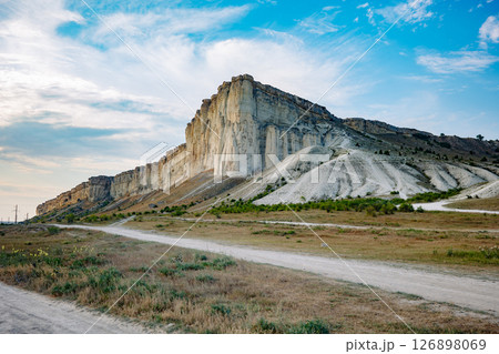 White rock mountain towering over Crimean peninsula landscape White rock mountain towering over Crimean peninsula landscape 126898069