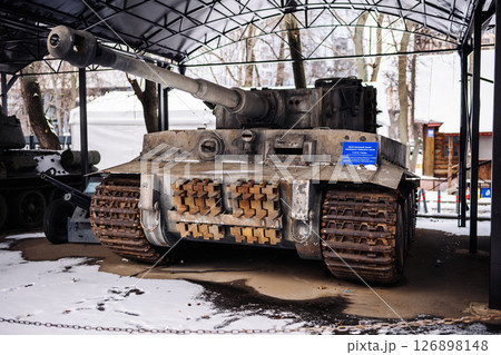 German Tiger II tank standing in the open air in winter 126898148