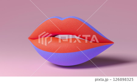 Abstract floating lips with bold orange and purple colors on pink background 126898325