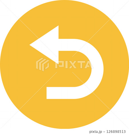 White return arrow curving left over a vibrant yellow background, representing navigation and correction in digital interfaces with simplicity and clarity 126898513