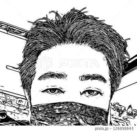 男性　マスク　イラスト　白黒 126898643