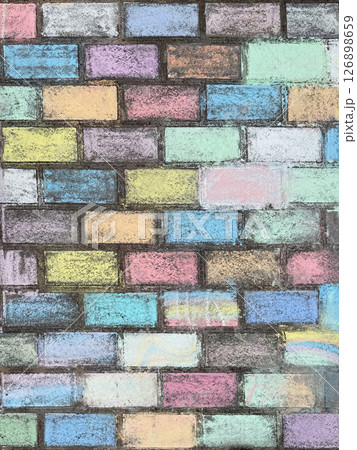 Colorful chalk wall created by school children using pastel colors 126898659