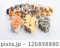 Japanese food restaurant, sushi maki gunkan roll plate or platter set. Sushi set and composition 126898880