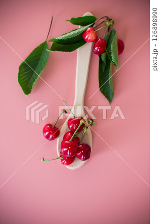 Bright cherries in minimalistic composition Bright cherries in minimalistic composition 126898990