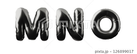 3D alphabet uppercase letters M N O from black inflated balloon vector icons set, volume metallic Latin typing symbol 3D alphabet uppercase letters M N O from black inflated balloon vector icons set, volume metallic Latin typing symbol 126899017