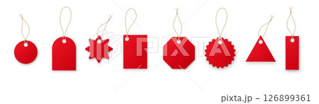 Red price tags vector collection. Special offer or shopping discount label. Retail paper sticker. Vector 126899361