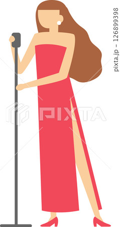 Female singer dressed in a long, elegant gown, passionately holding a microphone and captivating the audience with a live performance on stage, radiating talent and glamour 126899398