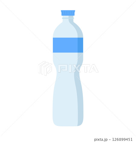 Plastic Water Bottle Vector Illustration. The bottle features a smooth, curved design with a blue screw cap and a matching blue label around the upper part. Plastic Water Bottle Vector Illustration. The bottle features a smooth, curved design with a blue screw cap and a matching blue label around the upper part. 126899451