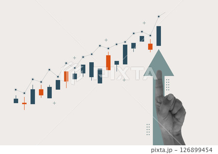 business graph chart finance stock market collage hand halftone trendy. vector illustration concept growth investment exchange currency money financial. technology digital background profit trade. 126899454