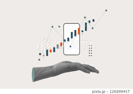 business graph chart finance stock market collage hand halftone trendy. vector illustration concept growth investment exchange currency money financial. technology digital background profit trade. 126899457