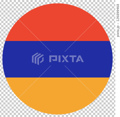 Flag of Armenia in circle. Circle shape, button, design element. 126899468
