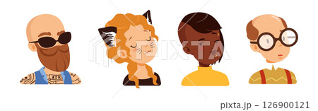Man and Woman Head and Profile Portrait Vector Set 126900121