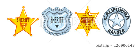 Sheriff and Ranger or Police Badge and Shield Vector Set 126900145