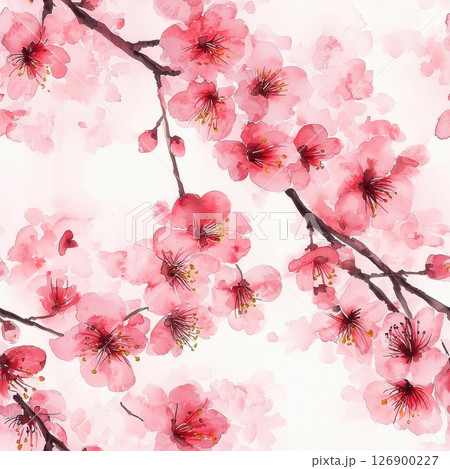 Vibrant cherry tree in full bloom showcasing delicate pink flowers against a blue sky Seamless Texture Vibrant cherry tree in full bloom showcasing delicate pink flowers against a blue sky Seamless Texture 126900227