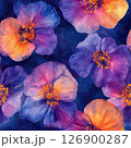 A vibrant arrangement of purple and orange flowers creating a beautiful floral composition Seamless Texture 126900287
