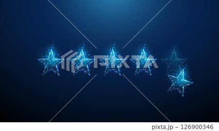 Blue four-star rating with a fifth falling star. Customer feedback, digital review, user satisfaction concept. 126900346