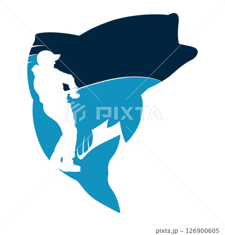 Silhouette of fish and fisherman with fishing rod, design for fishing 126900605